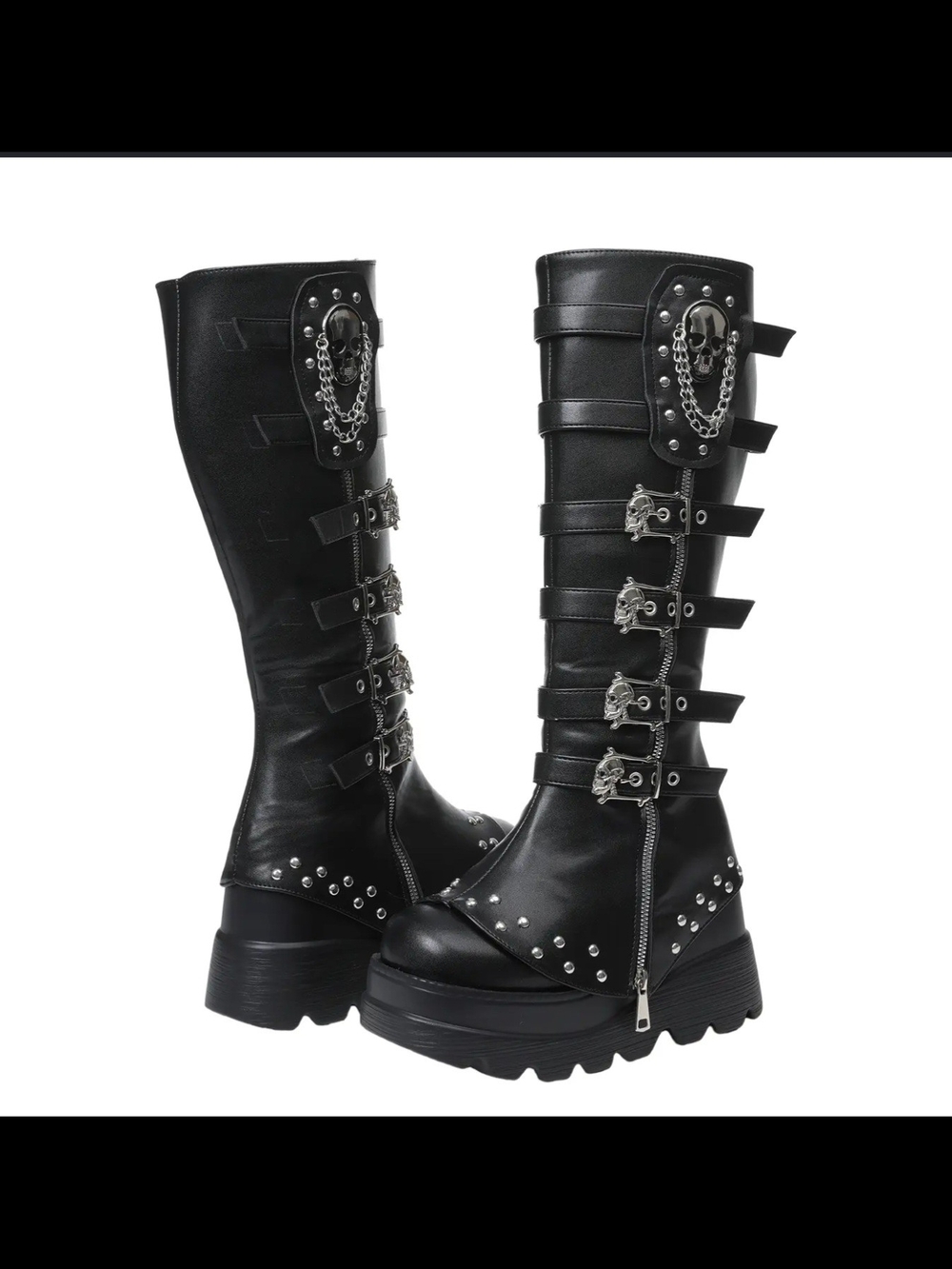 Demonia Black Over-the-Knee Platform Boots with Skull & Chain Accents - Picture 1 of 3